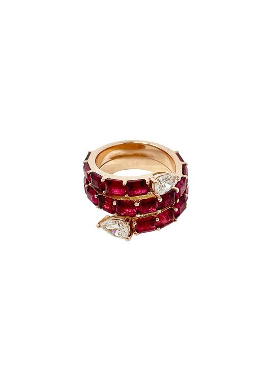 Rubellite and Diamond Rose Gold Snake Ring