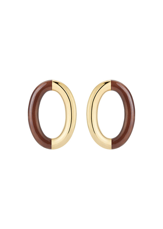 Gold and Chocolate Enamel Oval Hoops