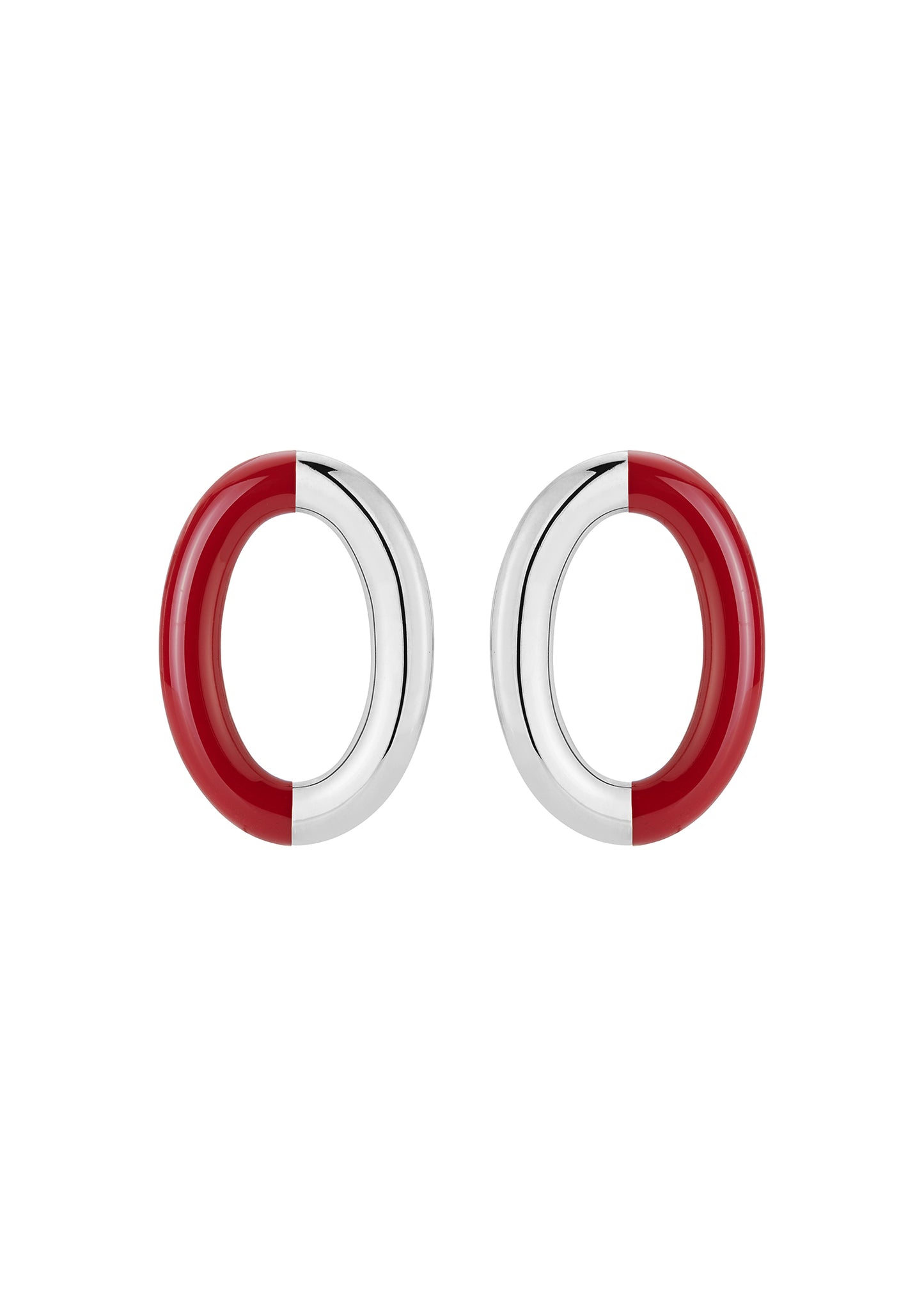 Silver and Cherry Enamel Oval Hoops