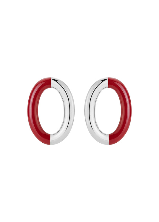 Silver and Chocolate Oval Enamel Hoops