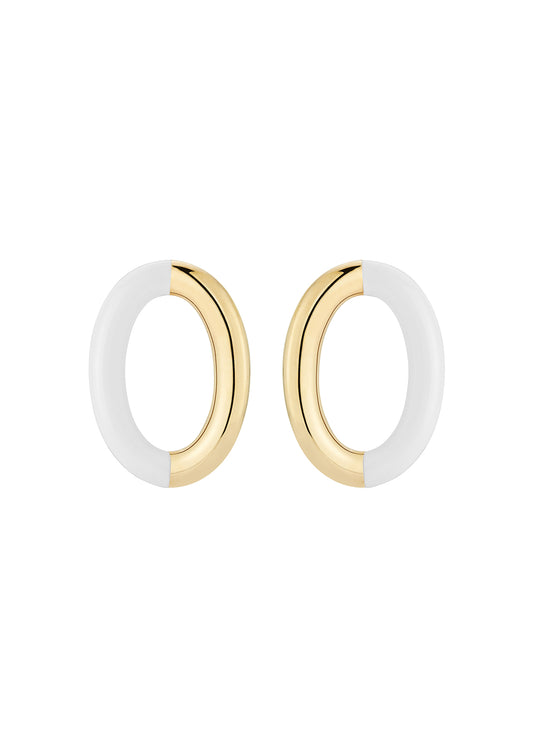 Gold and White Enamel Oval Hoops