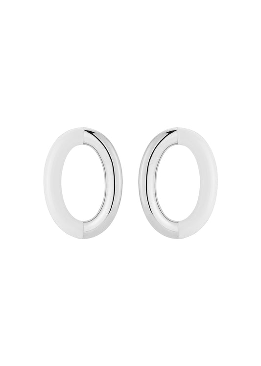 Silver and White Enamel Oval Hoops