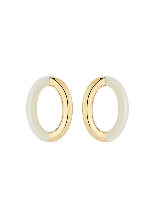 Gold and Ivory Enamel Oval Hoops