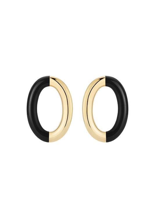 Gold and Cherry Enamel Oval Hoops