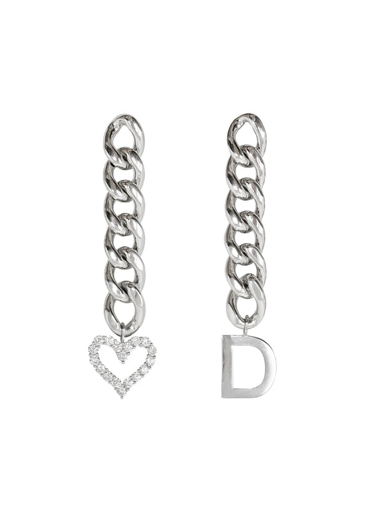 Custom Heart & Initial Silver Chain Earrings