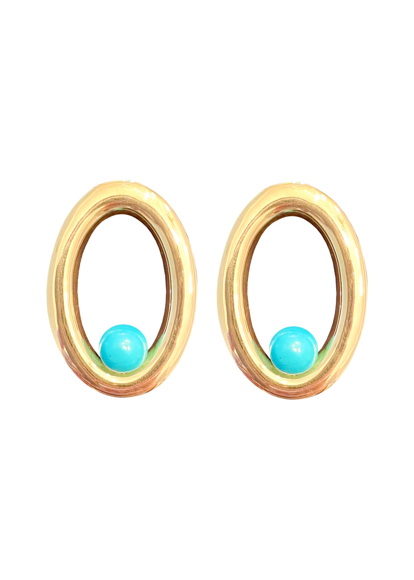 Gold Oval Hoop Earrings with Turquoise