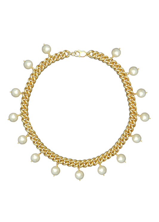 Gold Curb Chain & Pearl Necklace