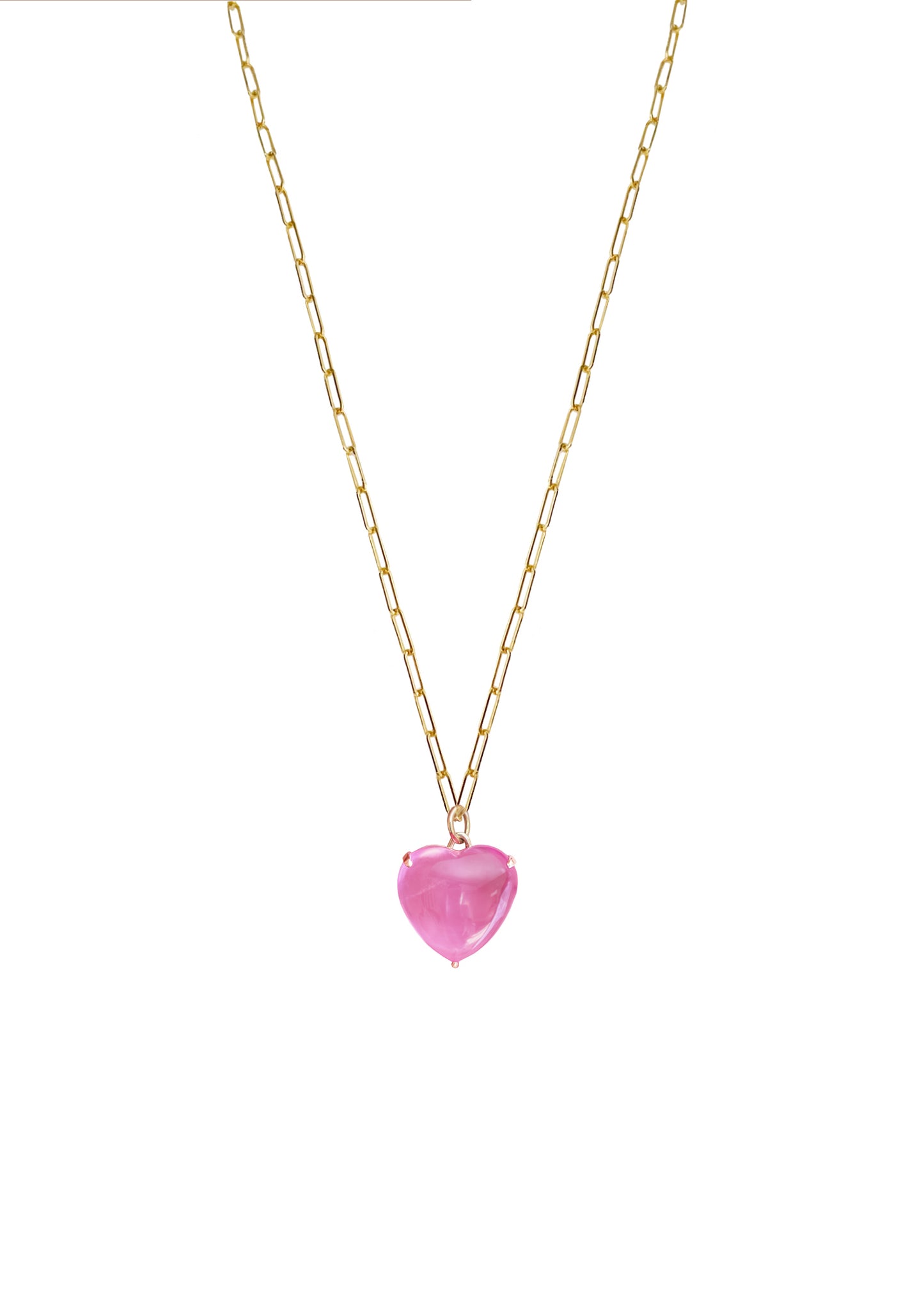 Cabochon Small Heart Necklace- Pink Tourmaline