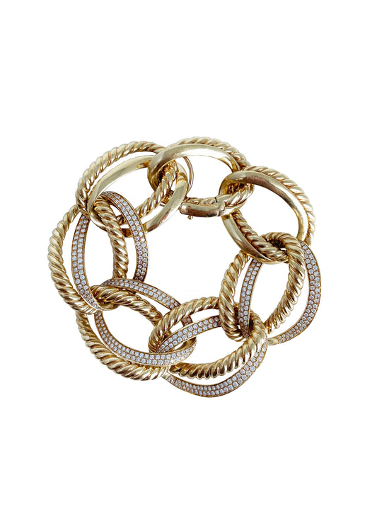 Vintage Gold and Diamond Twisted Link Bracelet