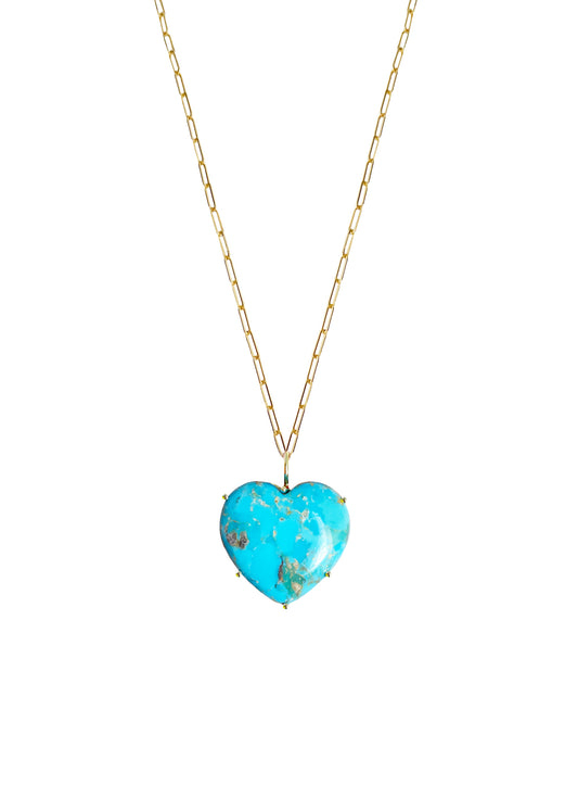 Cabochon Large Heart Necklace - Turquoise