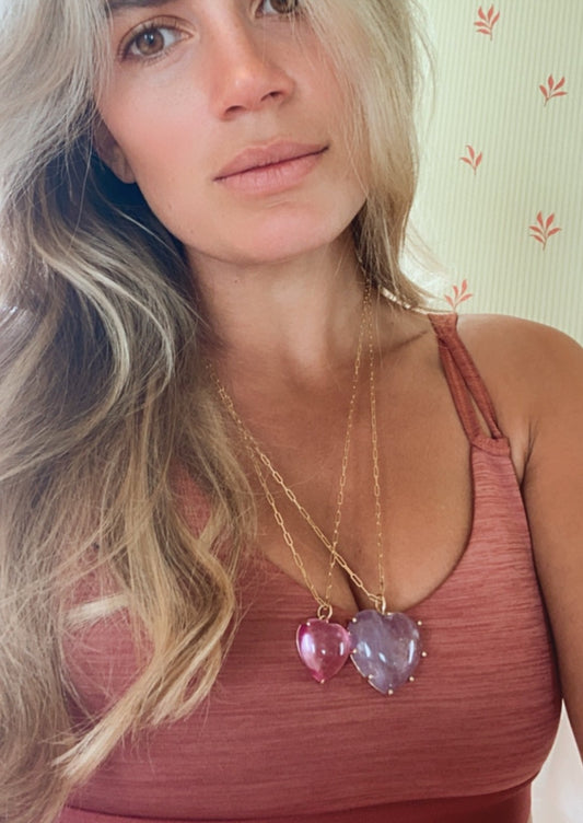 Cabochon Small Heart Necklace- Pink Tourmaline