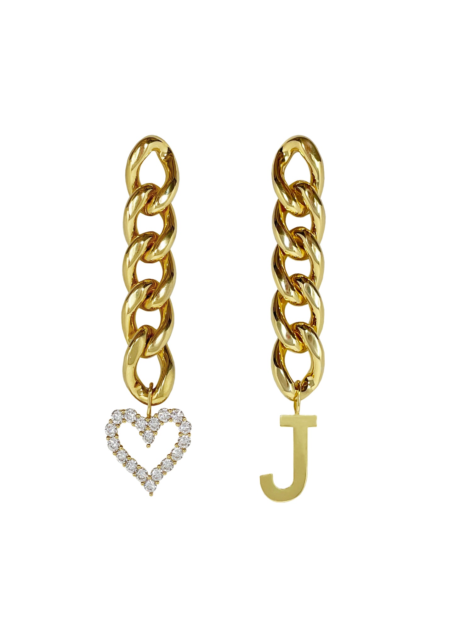 Custom Heart & Initial Gold Chain Earrings