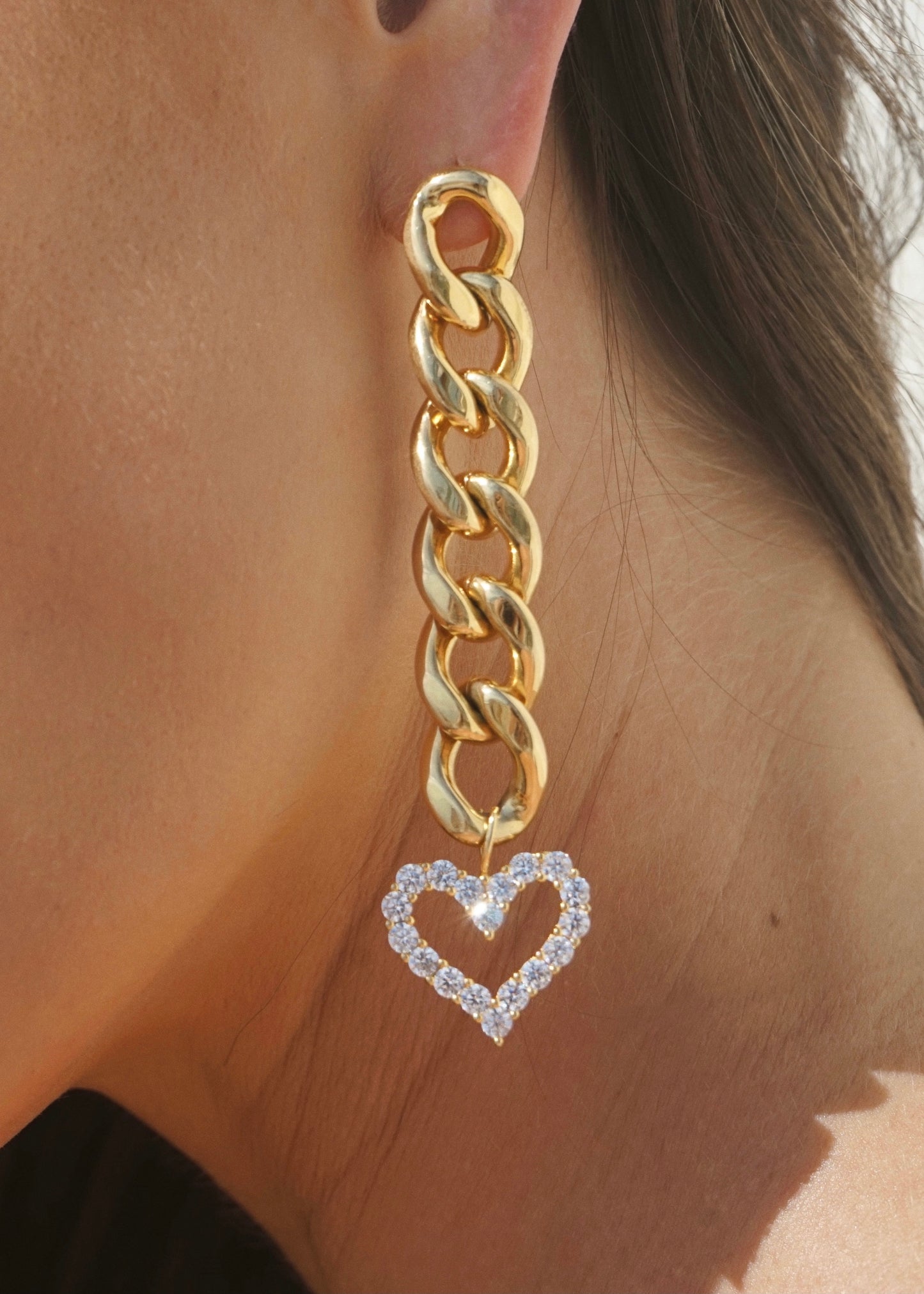 Gold Chain Double Heart or Star Earrings